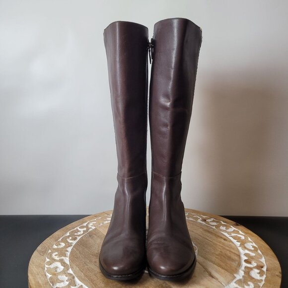 Cole Haan Rockland Chestnut Brown Leather & Stretch Riding/Knee-high Boots - Picture 4 of 12